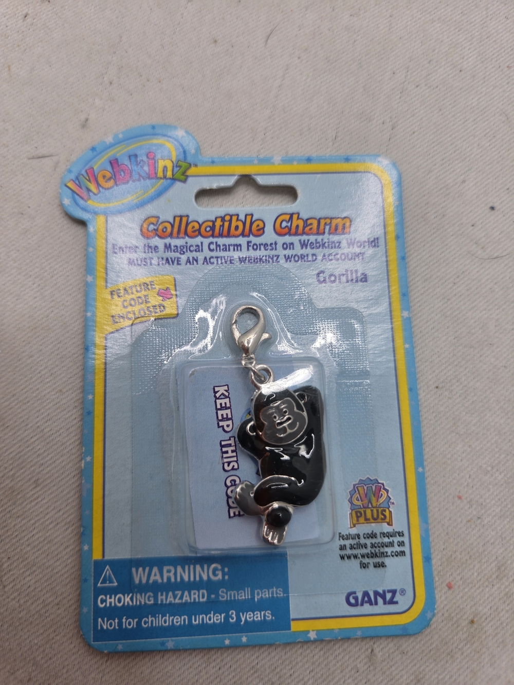 GANZ Webkinz Collectible Gorilla Charm WE000018 2007 Age 8-11 Over 6